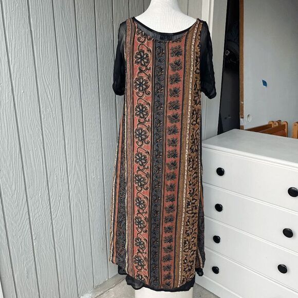 Vintage 90s Kloz Lyne India Boho Dress Black Sheer Sleeves Festival Grunge L - Picture 6 of 11